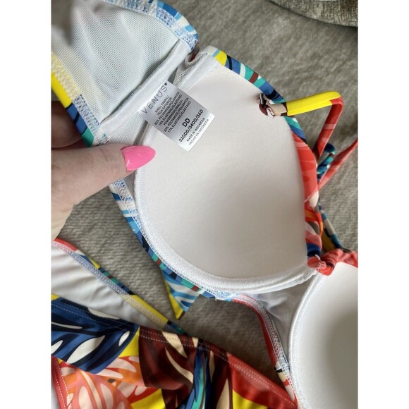 Venus Bright Yellow Floral High Rise Halter Push Up Bikini Size XL 16/Cup DD - Picture 5 of 5